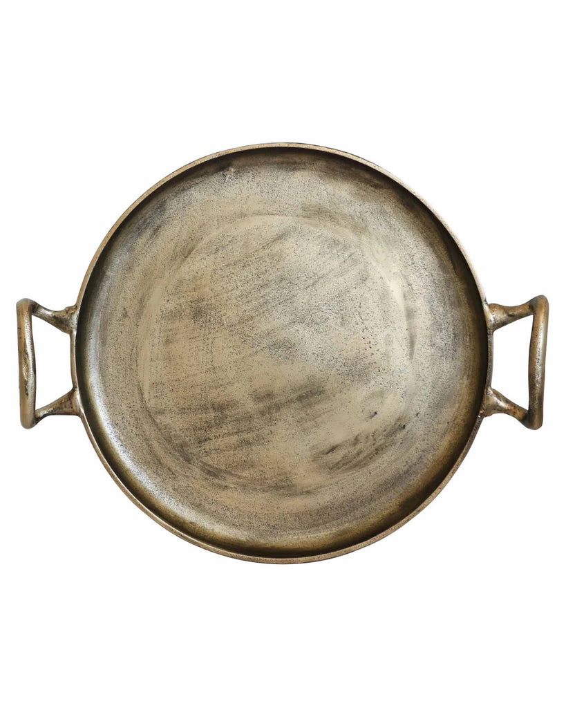 CC Interiors Round Tray With Handles in Antique Brass Finish