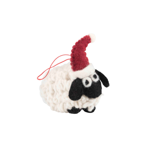 Pashom Handmade Fairtrade Felt Christmas Decoration - Wooly Sheep White