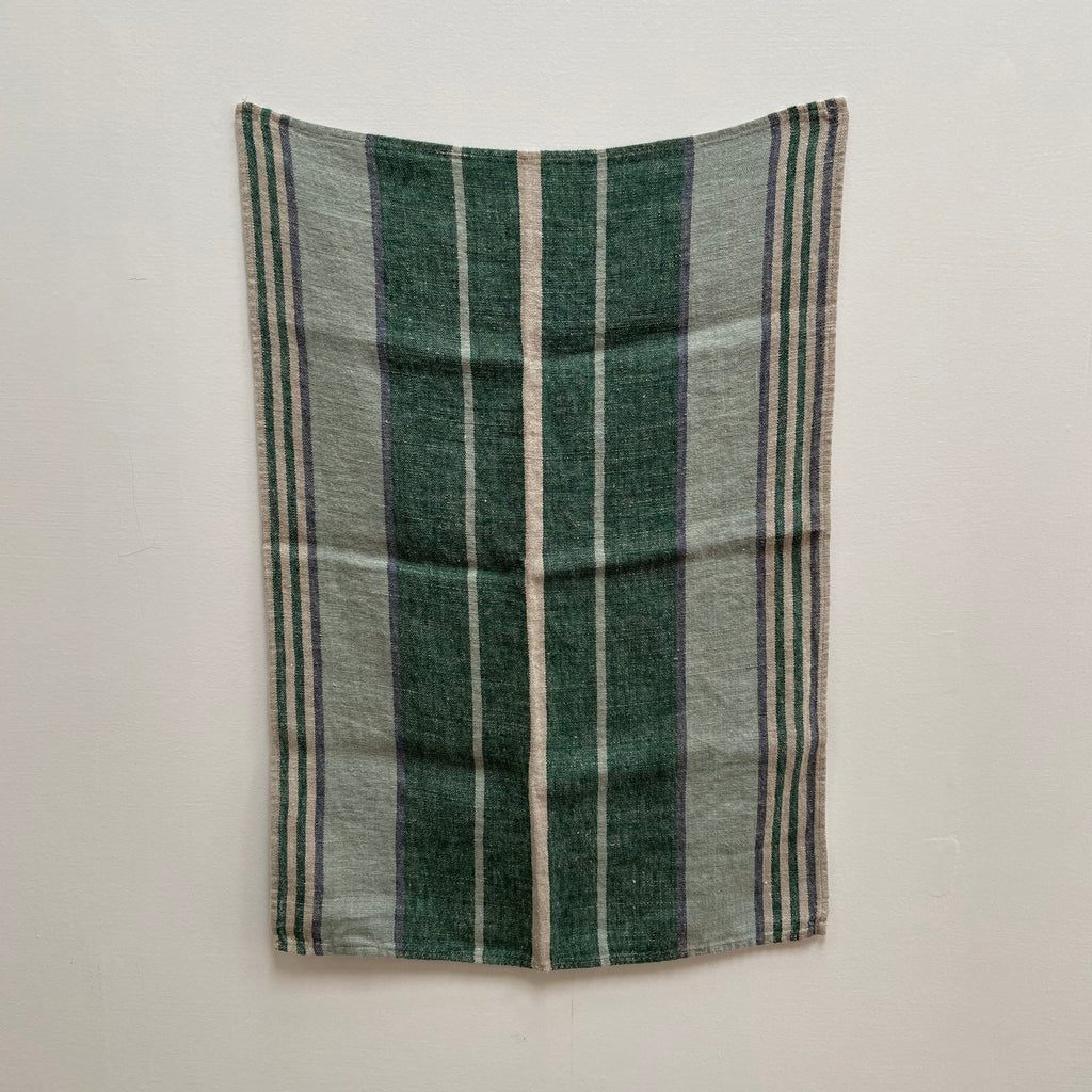 French Linen Teatowel - Sage Stripe