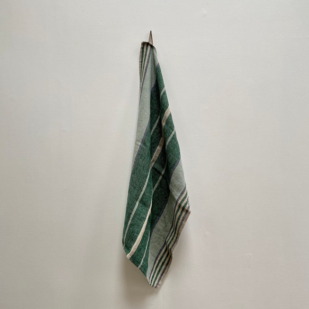 French Linen Teatowel - Sage Stripe