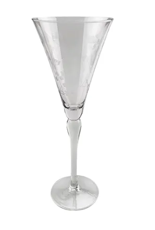 Floral Etched Tall Wine Glass - Clear Set of 4