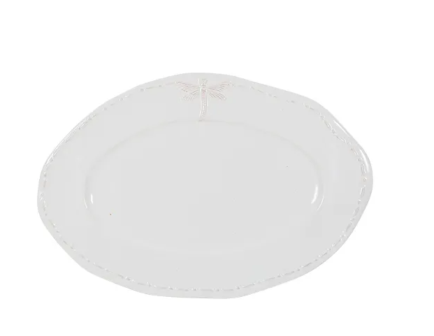 French Country Collections Dragonfly Stoneware White Oval Platter - Small