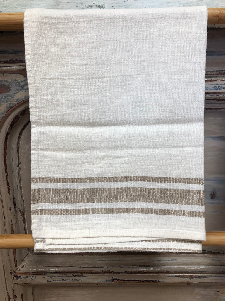 French Linen Tea Towels - Brown/White