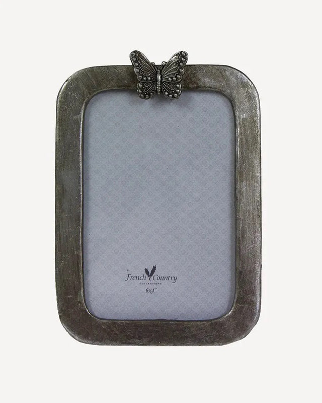 French Country Collections Butterfly Photo Frame Vertical 4x6" - antique silver